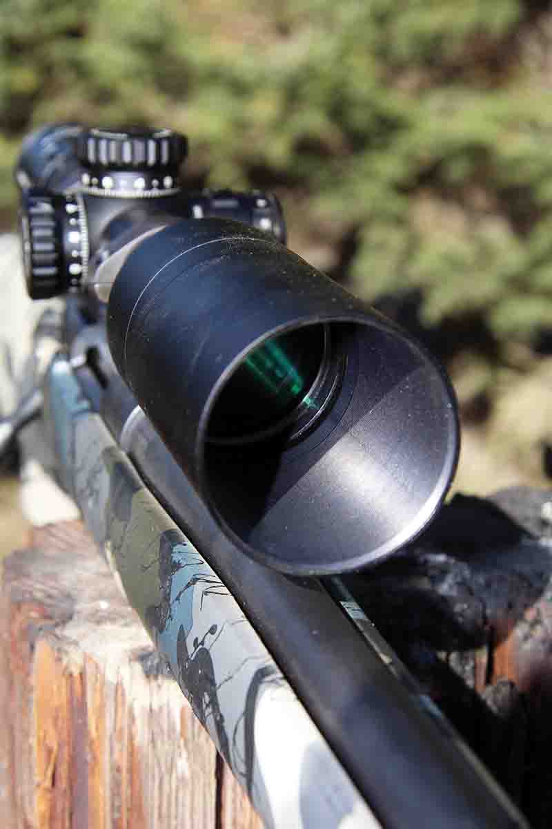 The scope comes with an extended sunshade, which not only shields the objective lens from glare, but helps keep dust and moisture at bay.
